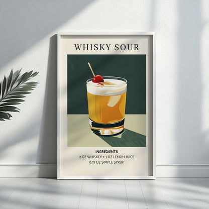 Whisky Sour Cocktail Recipe Framed Poster#1 – Framed Wall Art Poster - Image 3