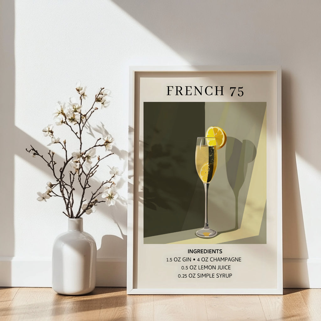 French 75 Cocktail Recipe Framed Poster – Framed Wall Art Poster - Image 4