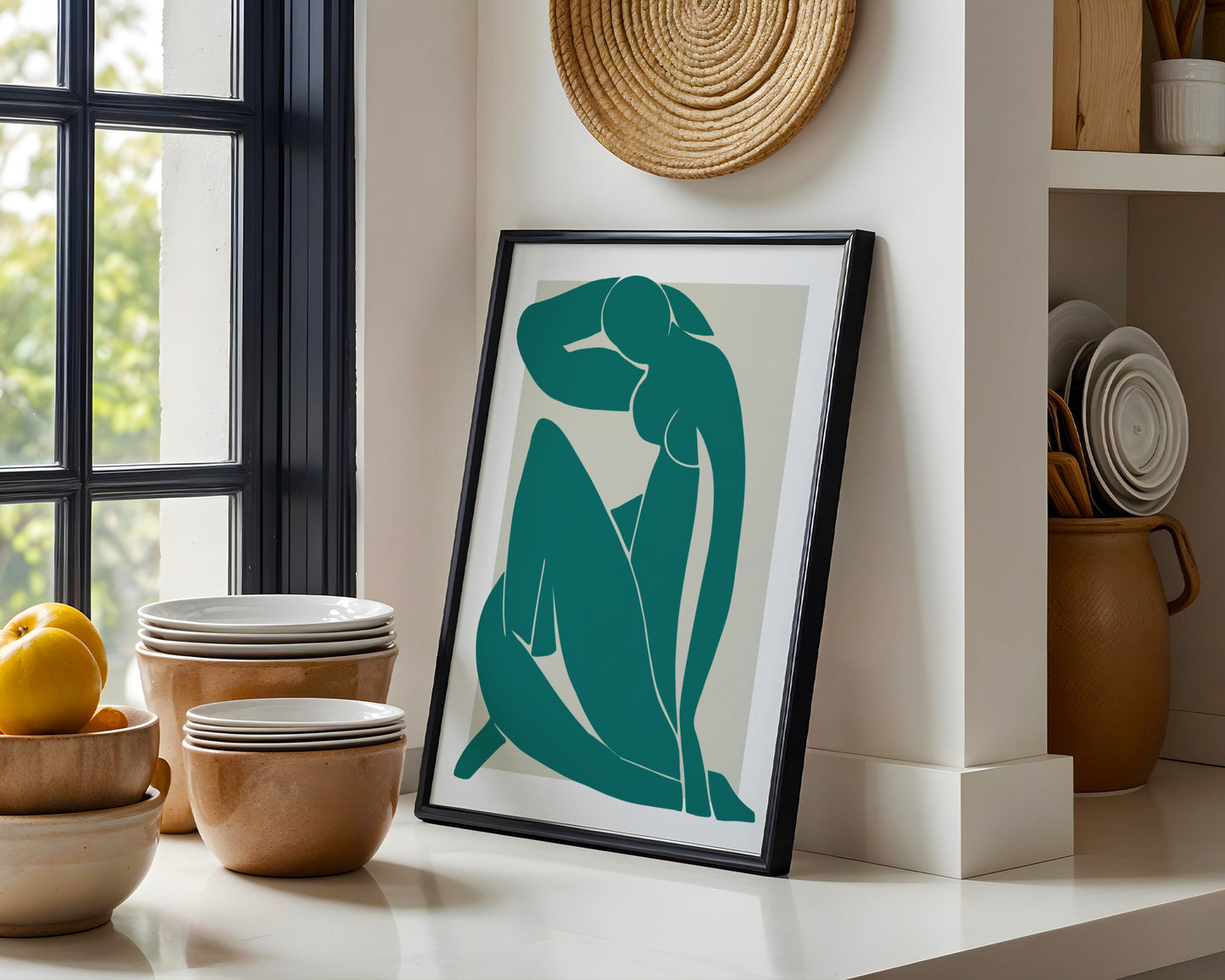 Modern Abstract Reclining Figure Teal Framed Poster - View 2