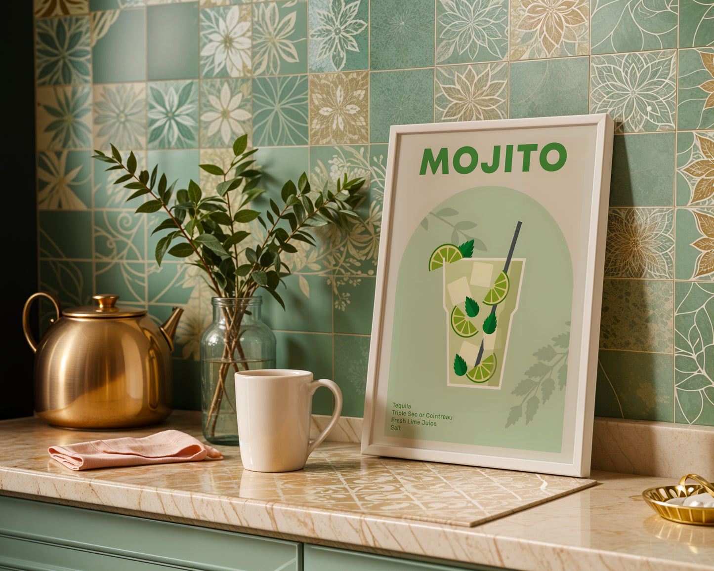 Mojito Cocktail Recipe Framed Poster#1 – Framed Wall Art Poster - Image 1