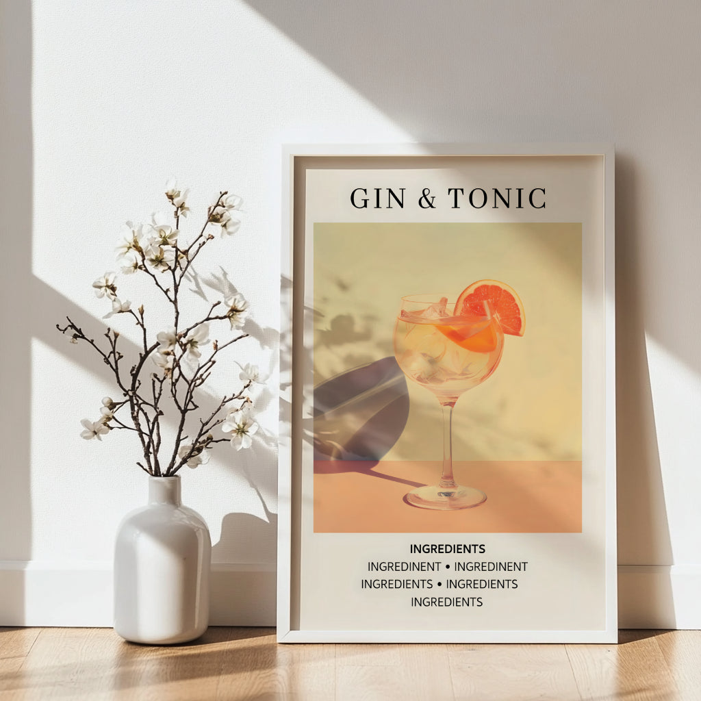 Gin & Tonic Cocktail Recipe Framed Poster – Framed Wall Art Poster - Image 3