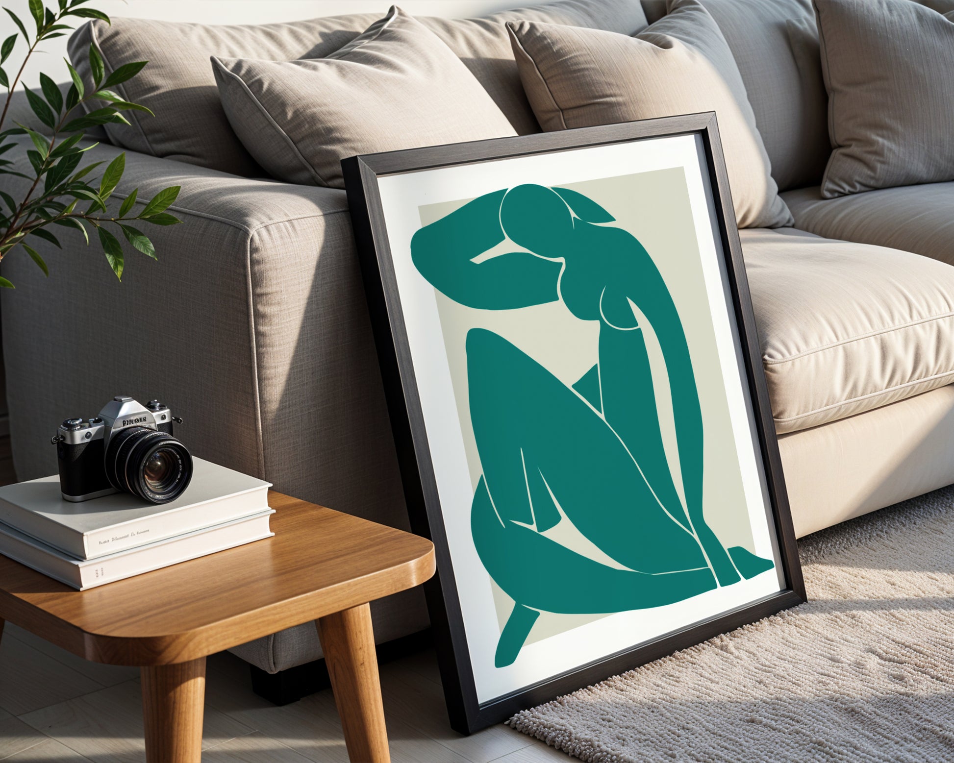 Modern Abstract Reclining Figure Teal Framed Poster - View 1