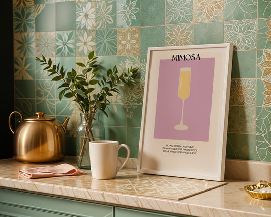 Minimalist Mimosa Cocktail Recipe Framed Poster – Framed Wall Art Poster - Image 1