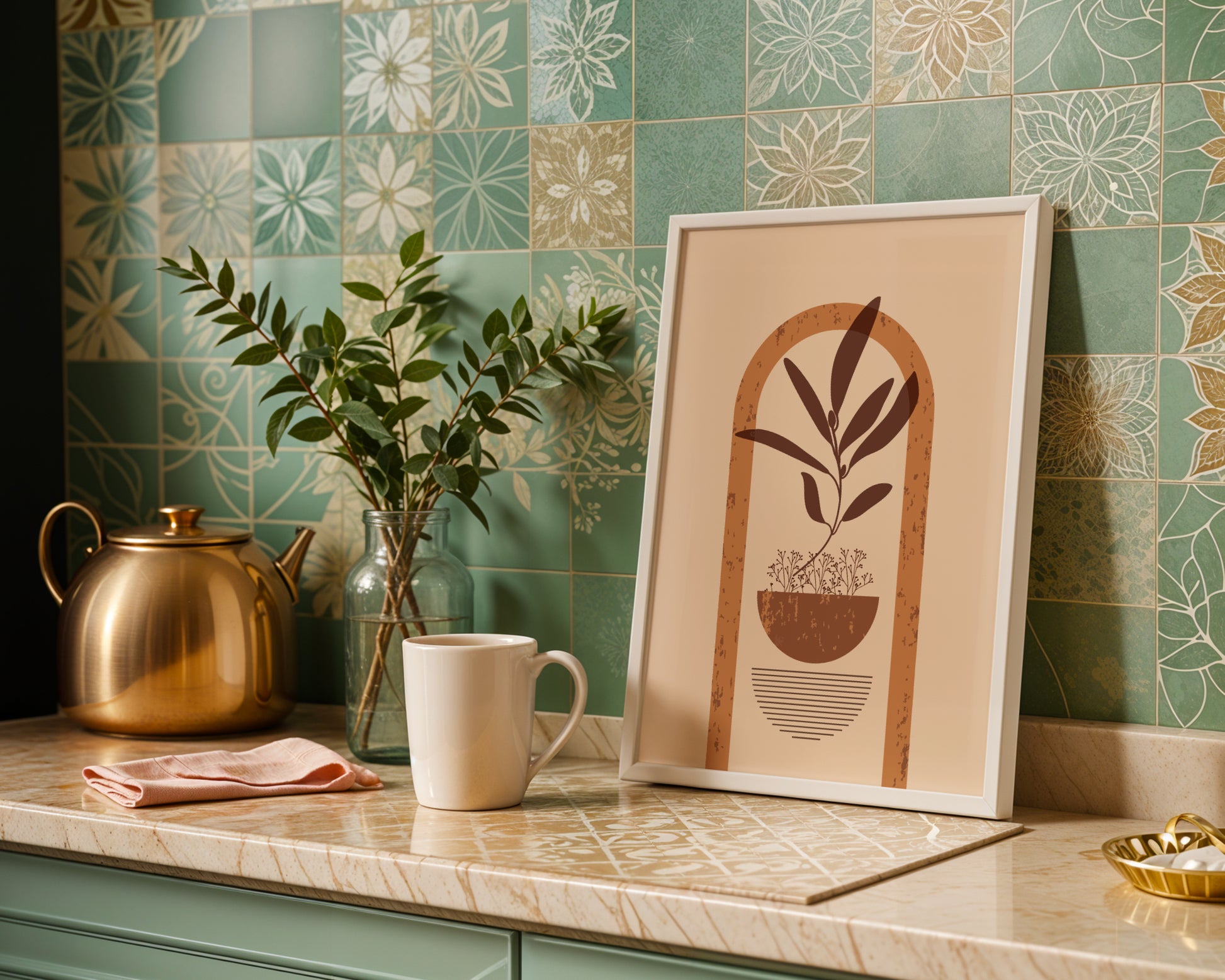 Boho Botanical Arch & Pot Framed Poster – Framed Wall Art Poster - Image 1