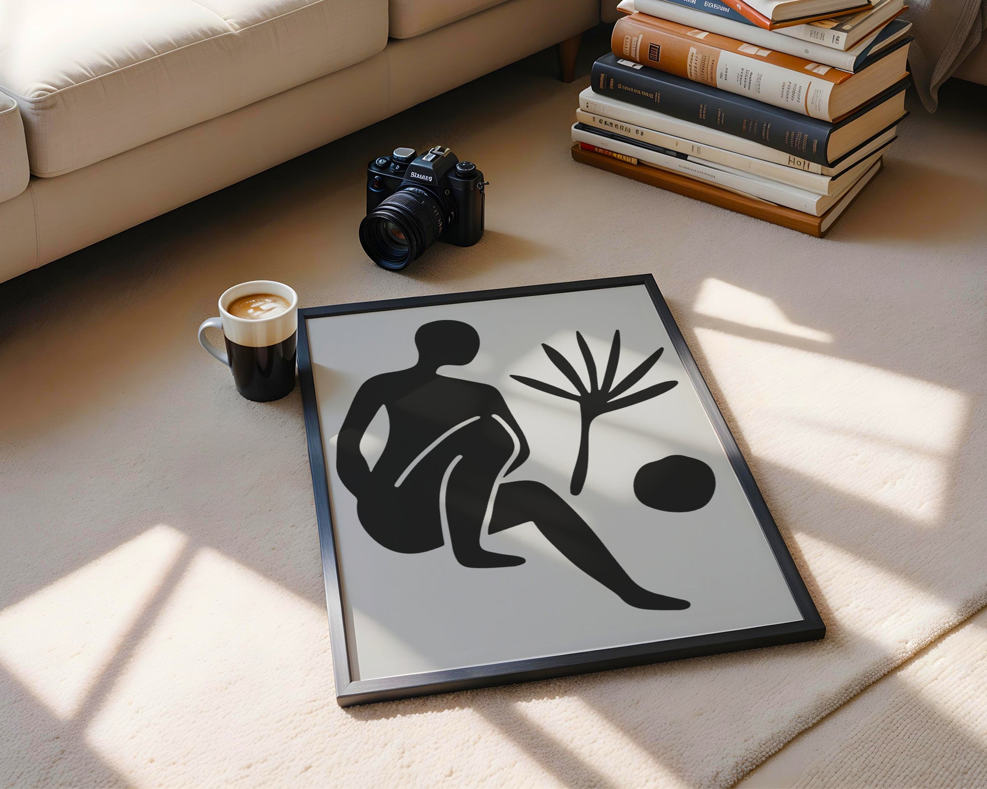 Abstract Seated Figure & Tropical Leaf Framed Poster - View 3