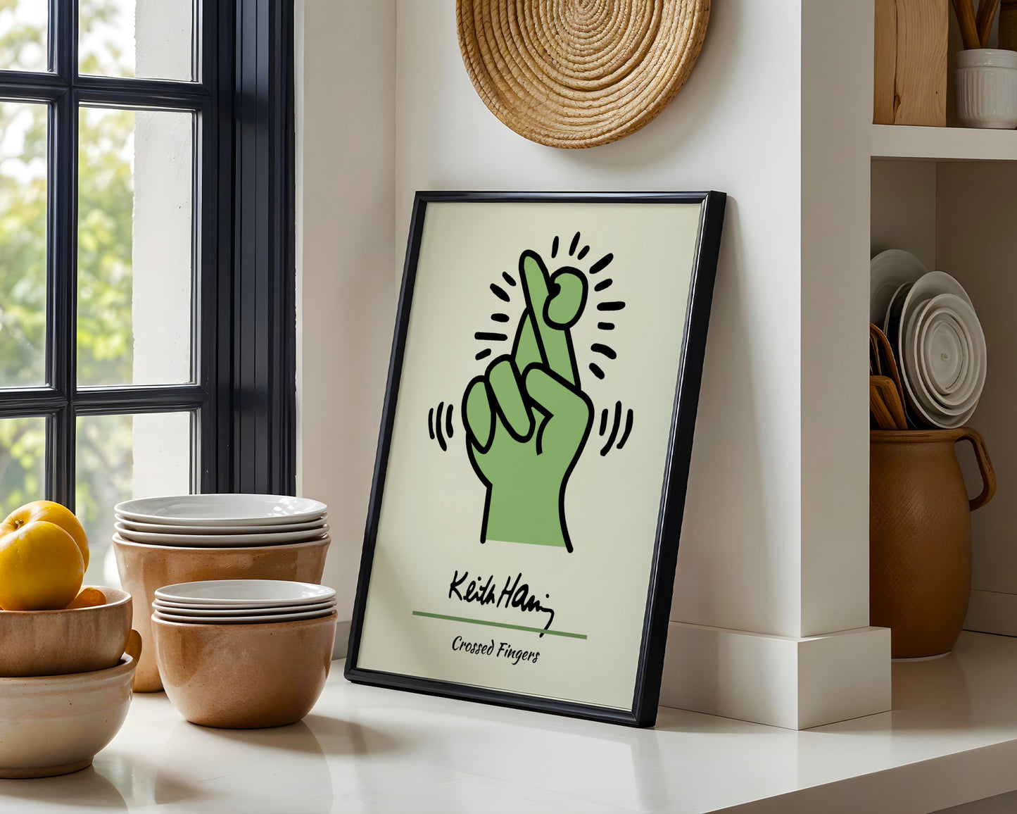 Keith Haring Crossed Fingers Pop Art Framed Poster - View 2