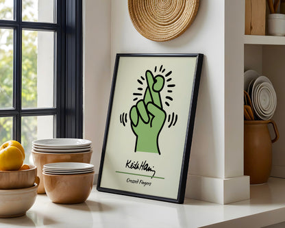 Keith Haring Crossed Fingers Pop Art Framed Poster - View 2