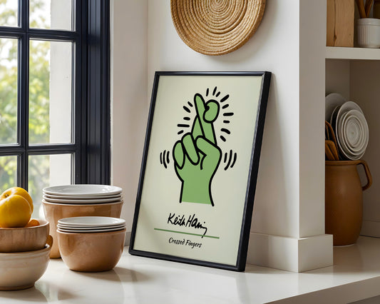 Keith Haring Crossed Fingers Pop Art Framed Poster - View 2
