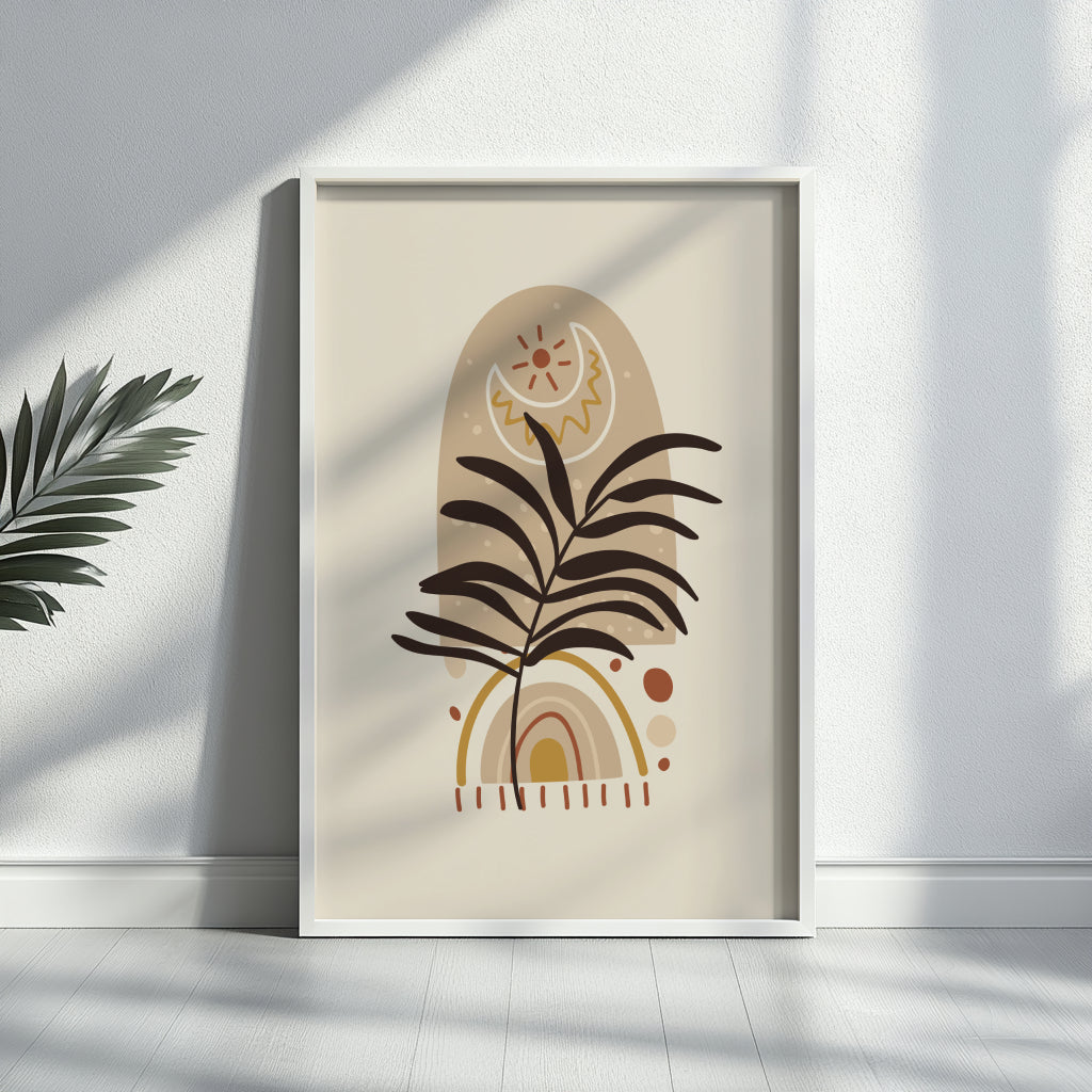 Boho Abstract Plant & Moon Framed Poster – Framed Wall Art Poster - Image 2