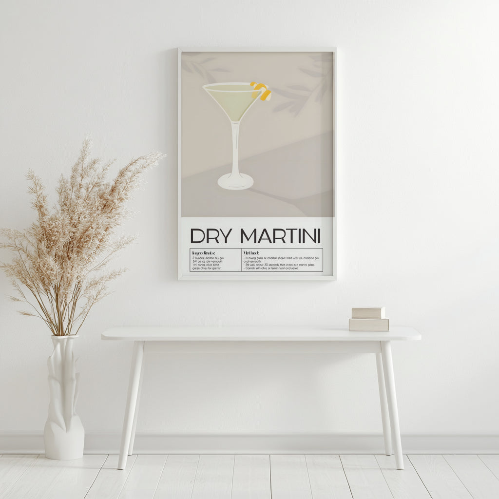 Dry Martini Cocktail Recipe Framed Poster#1 – Framed Wall Art Poster - Image 3
