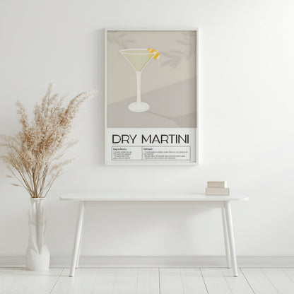Dry Martini Cocktail Recipe Framed Poster#1 – Framed Wall Art Poster - Image 3