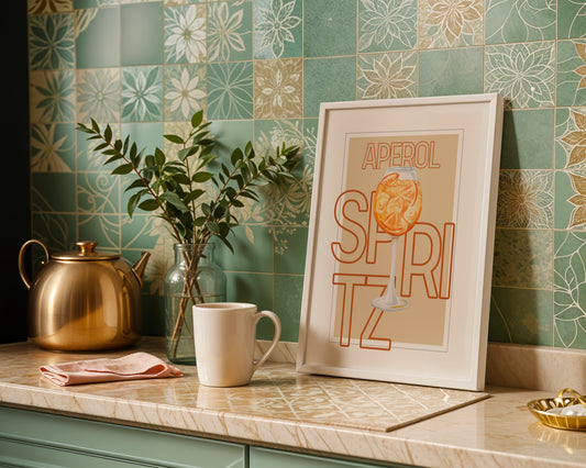 Aperol Spritz Cocktail Illustration Framed Poster – Framed Wall Art Poster - Image 1