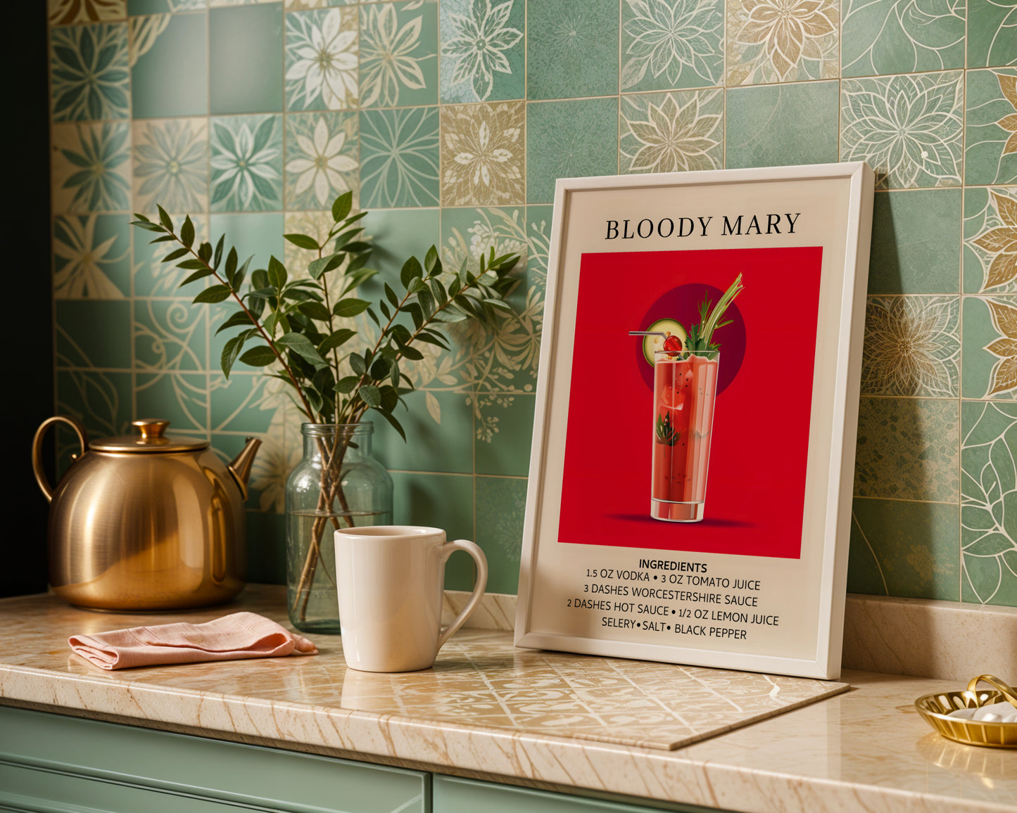 Bloody Mary Cocktail Recipe Framed Poster – Framed Wall Art Poster - Image 1