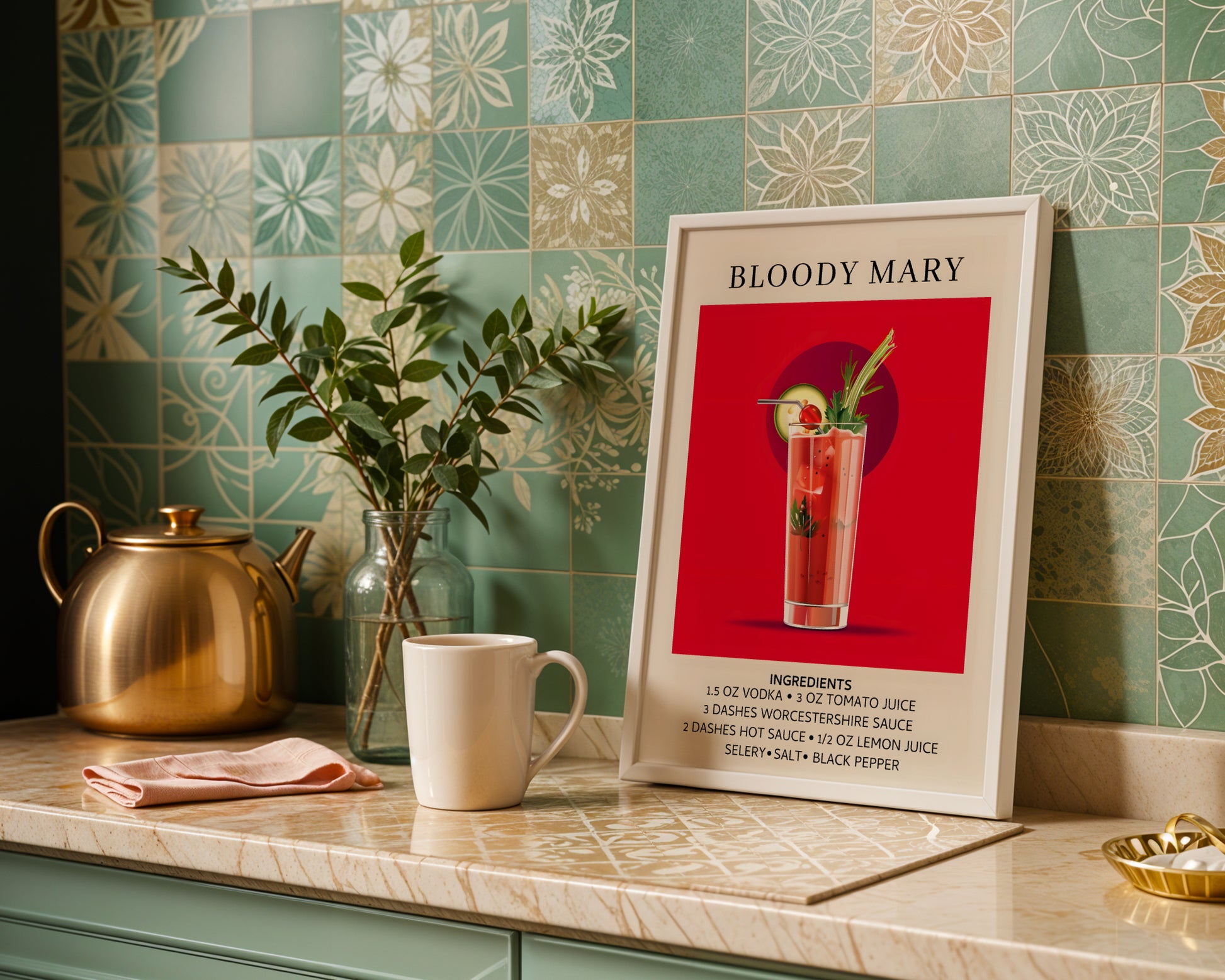 Bloody Mary Cocktail Recipe Framed Poster – Framed Wall Art Poster - Image 1