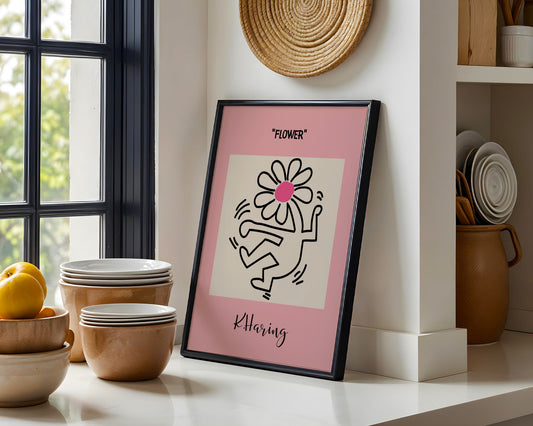 Keith Haring Inspired Flower Pop Art Framed Poster - View 2