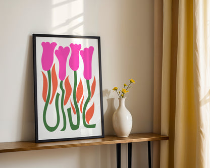 Abstract Pink Tulips & Leaves Framed Wall Art – Framed Wall Art Poster - Image 4