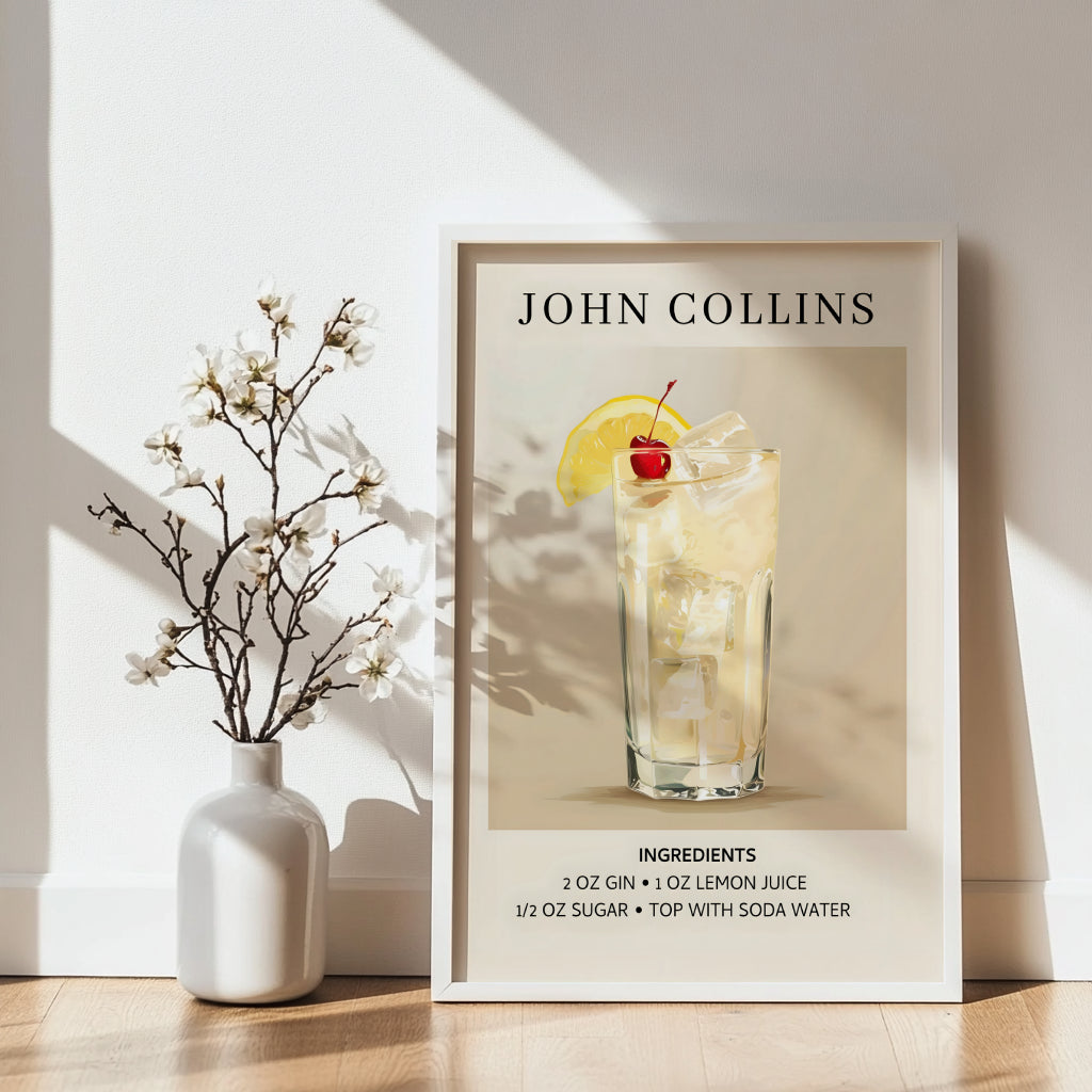 John Collins Cocktail Recipe Framed Poster – Framed Wall Art Poster - Image 3