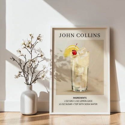 John Collins Cocktail Recipe Framed Poster – Framed Wall Art Poster - Image 3
