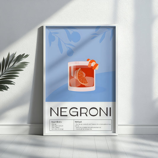Negroni Cocktail Recipe Framed Poster#1 – Framed Wall Art Poster - Image 2