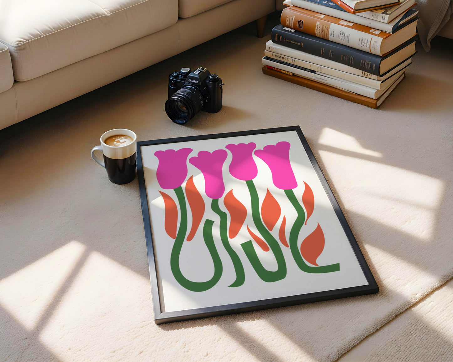 Abstract Pink Tulips & Leaves Framed Wall Art – Framed Wall Art Poster - Image 3