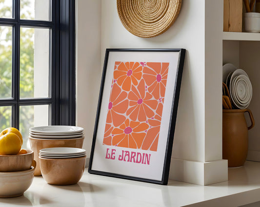 Le Jardin Retro Floral Framed Poster – Framed Wall Art Poster - Image 1