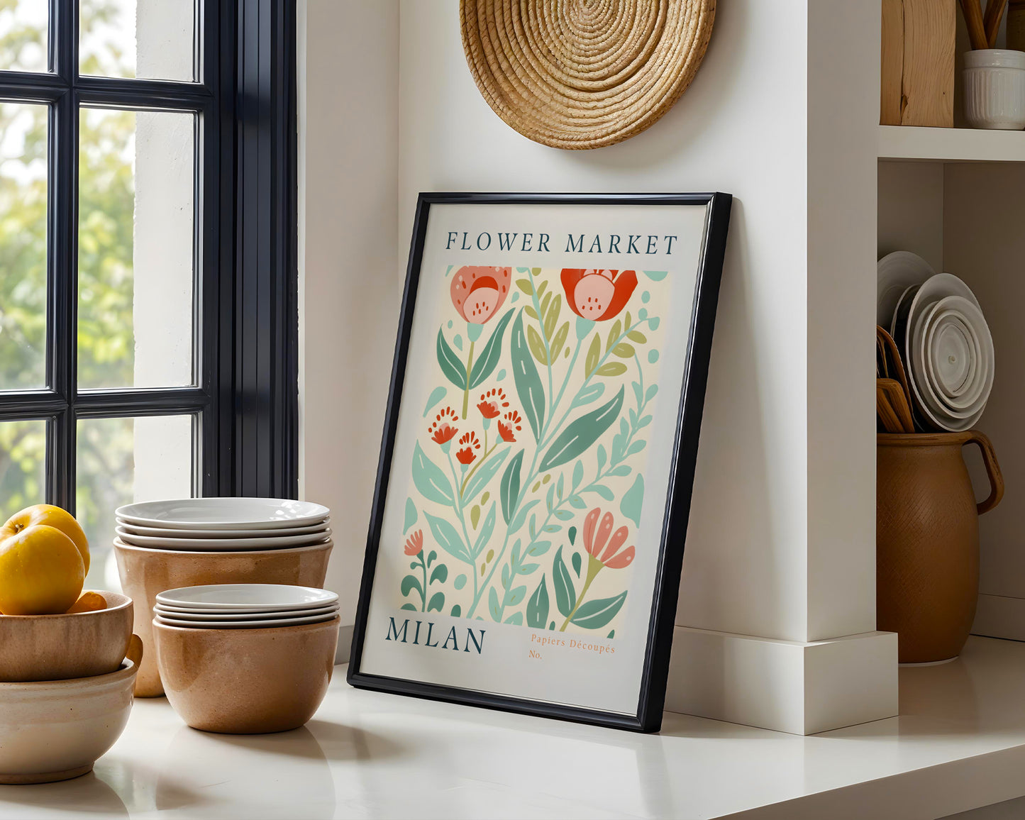 Milan Flower Market Papiers Découpés Framed Poster – Framed Wall Art Poster - Image 1