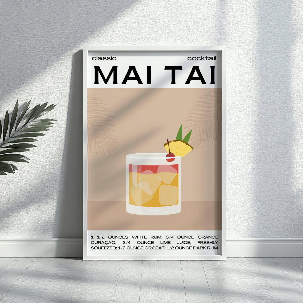 Classic Mai Tai Cocktail Recipe Framed Poster#1 – Framed Wall Art Poster - Image 3