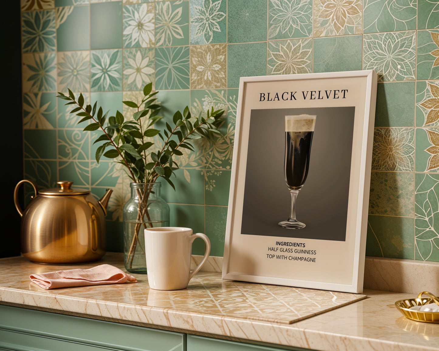 Black Velvet Cocktail Recipe Framed Poster – Framed Wall Art Poster - Image 1