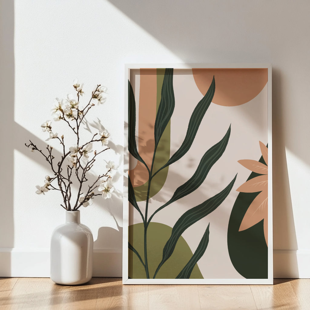 Botanical Abstract Shapes Earth Tones Framed Poster – Framed Wall Art Poster - Image 2