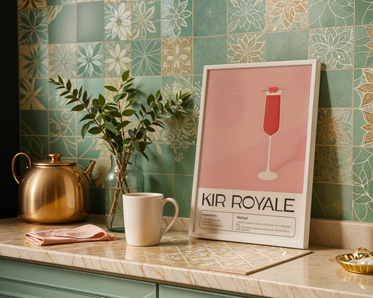 Kir Royale Cocktail Recipe Framed Poster#1 – Framed Wall Art Poster - Image 1