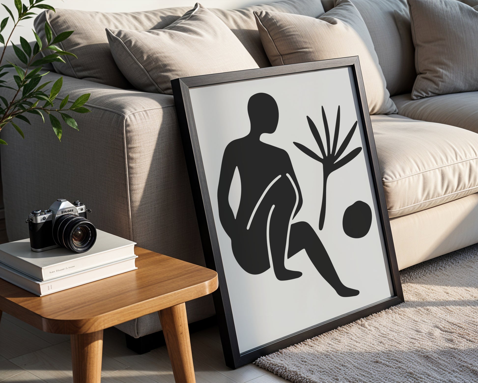 Abstract Seated Figure & Tropical Leaf Framed Poster - View 4