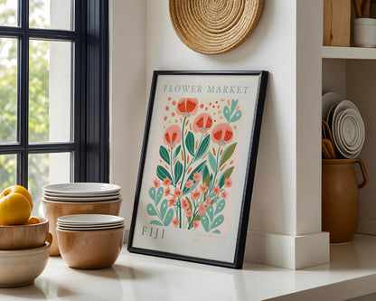 Fiji Flower Market Abstract Floral Framed Poster – Framed Wall Art Poster - Image 1