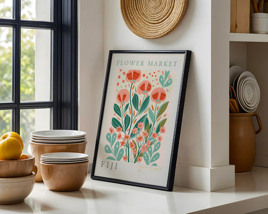 Fiji Flower Market Abstract Floral Framed Poster – Framed Wall Art Poster - Image 1