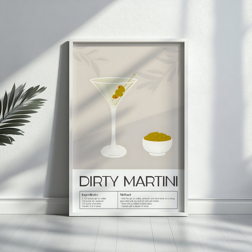 Dirty Martini Cocktail Recipe Framed Poster – Framed Wall Art Poster - Image 3