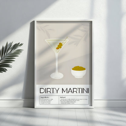 Dirty Martini Cocktail Recipe Framed Poster – Framed Wall Art Poster - Image 3