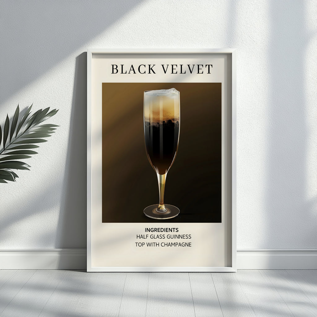 Black Velvet Cocktail Recipe Framed Poster#1 – Framed Wall Art Poster - Image 4