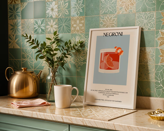Negroni Cocktail Recipe Modern Framed Poster – Framed Wall Art Poster - Image 1