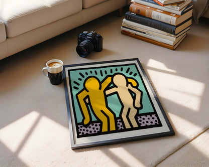 Keith Haring Style Dancing Figures Framed Poster - View 3