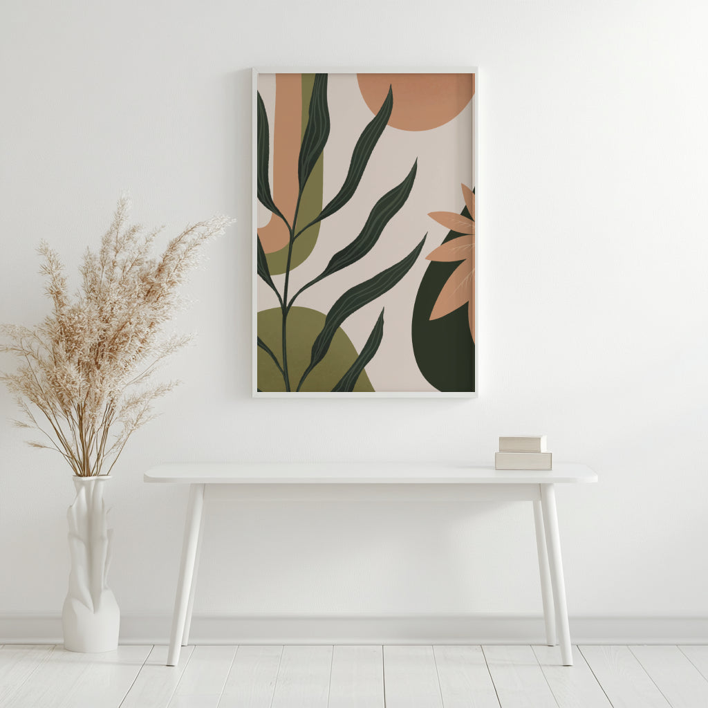 Botanical Abstract Shapes Earth Tones Framed Poster – Framed Wall Art Poster - Image 1