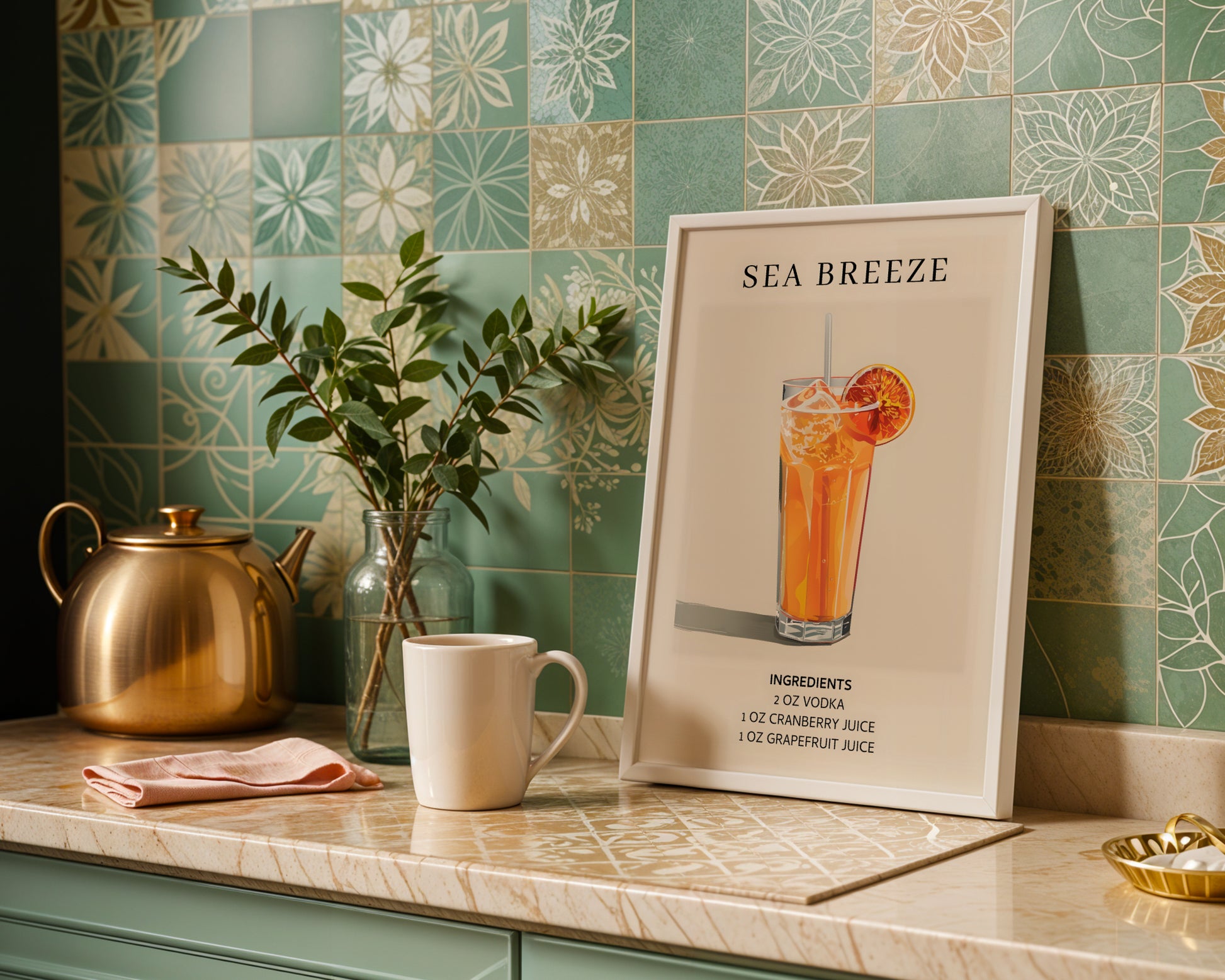 Sea Breeze Cocktail Recipe Framed Wall Art – Framed Wall Art Poster - Image 1