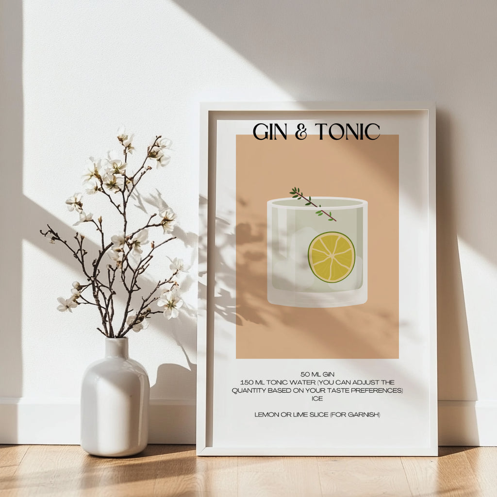 Gin & Tonic Cocktail Recipe Framed Poster#4 – Framed Wall Art Poster - Image 4