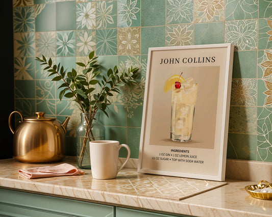 John Collins Cocktail Recipe Framed Poster – Framed Wall Art Poster - Image 1