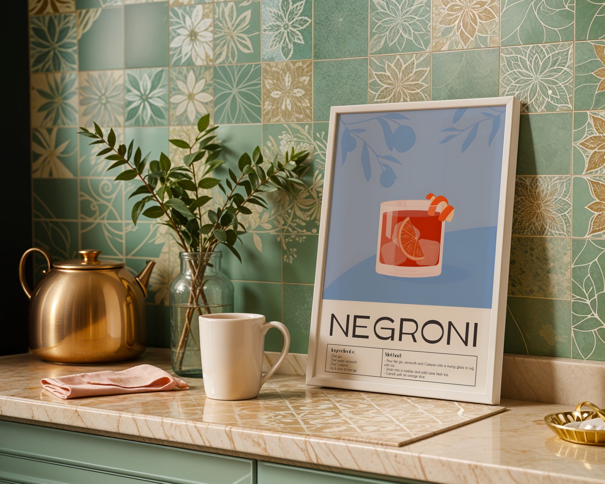 Negroni Cocktail Recipe Framed Poster#1 – Framed Wall Art Poster - Image 1