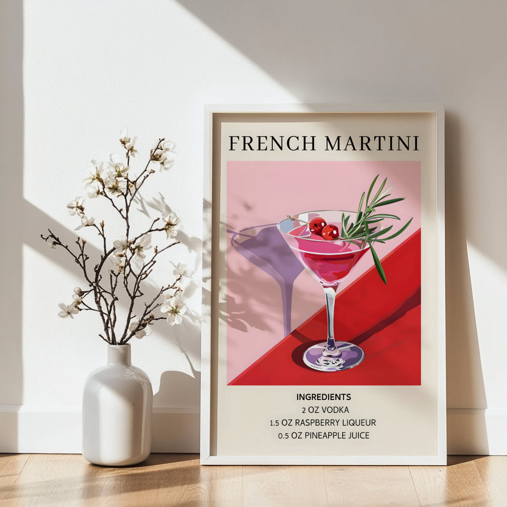 French Martini Cocktail Recipe Framed Poster – Framed Wall Art Poster - Image 2
