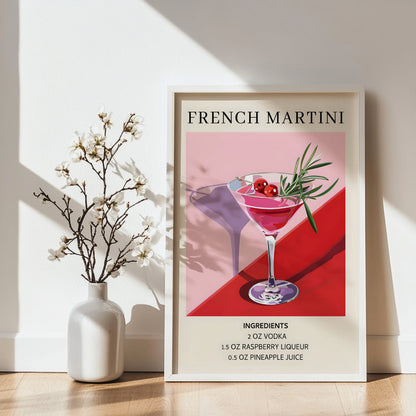 French Martini Cocktail Recipe Framed Poster – Framed Wall Art Poster - Image 2