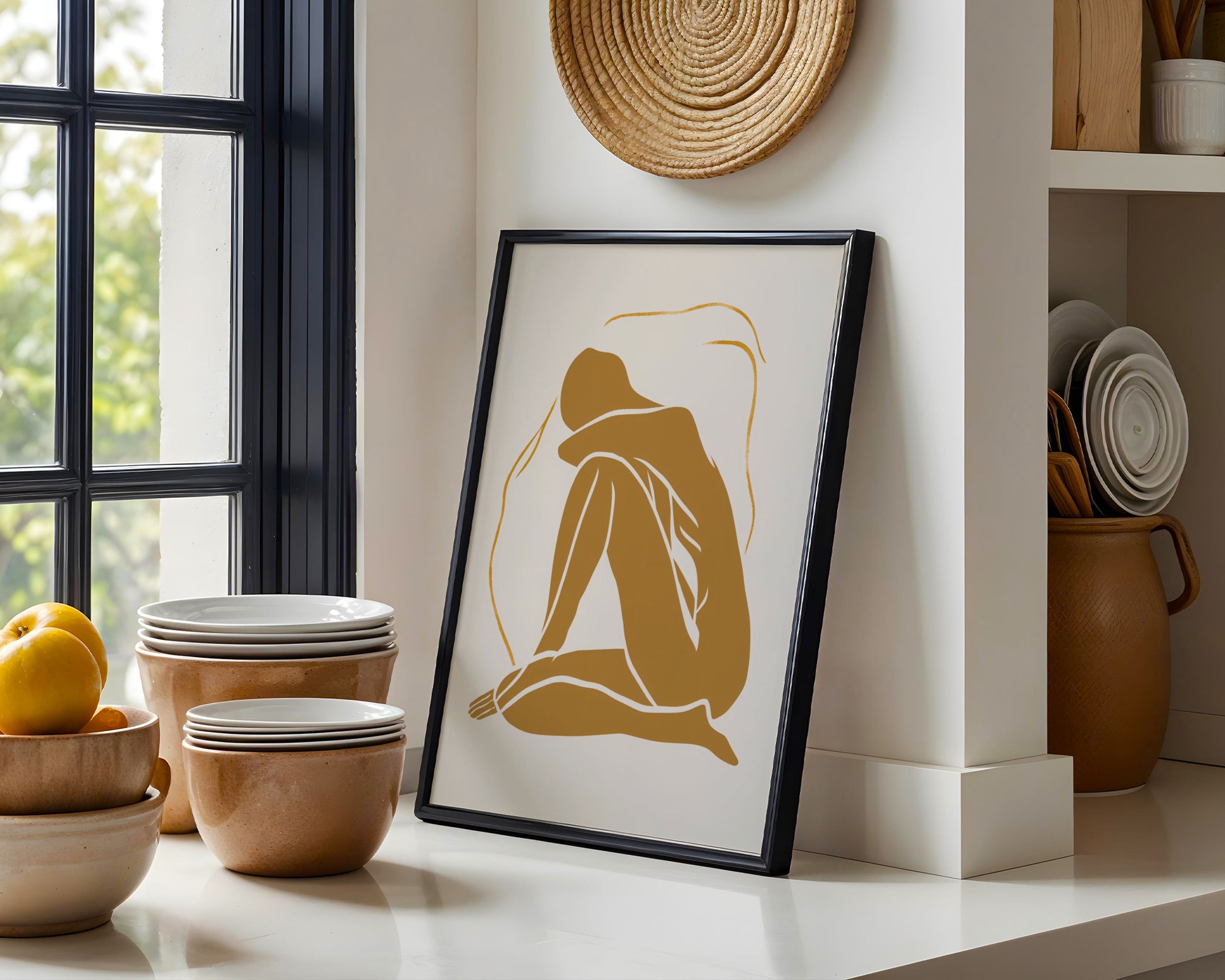 Golden Serenity Abstract Figure Framed Poster - View 2