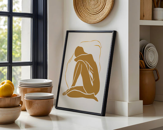 Golden Serenity Abstract Figure Framed Poster - View 2