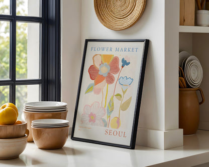 Seoul Flower Market Abstract Floral Framed Poster – Framed Wall Art Poster - Image 1