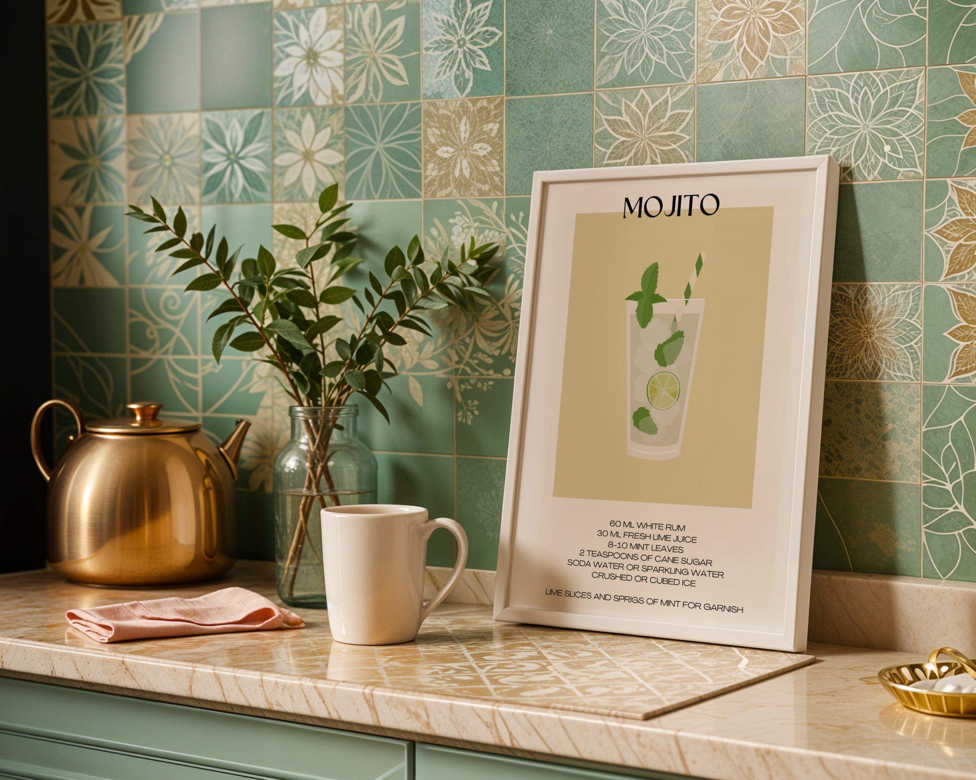 Mojito Cocktail Recipe Minimalist Framed Wall Art – Framed Wall Art Poster - Image 1