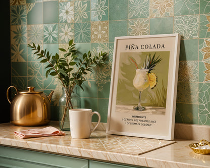 Piña Colada Recipe Cocktail Framed Poster#1 – Framed Wall Art Poster - Image 1